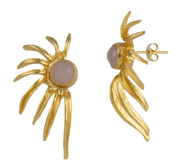 Earring made from brass, goldplated, rose quarz