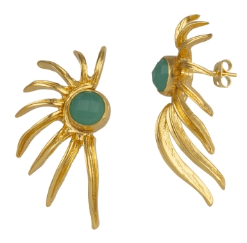 Earring made from brass, goldplated, aquachalcedony