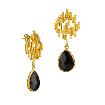 Ohrring aus Messing, vergoldet, Onyx