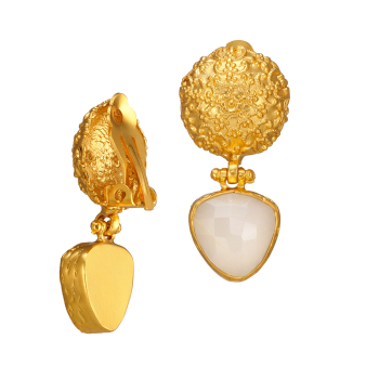 Ohrclip aus Messing vergoldet, Chalcedon