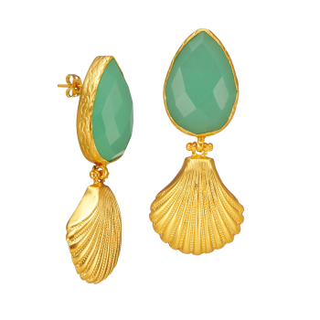 Ohrring aus Messing, vergoldet, Aquachalcedon