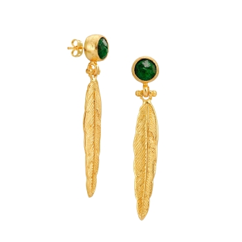Earring made from brass, goldplated, Emerald