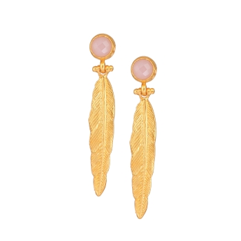 Earring made from brass, goldplated, Rosequartz