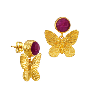 Ohrring aus Messing, vergoldet, Rubin