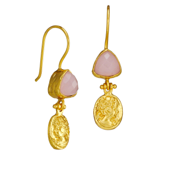 Ohrring aus Messing, vergoldet, Rosenquartz