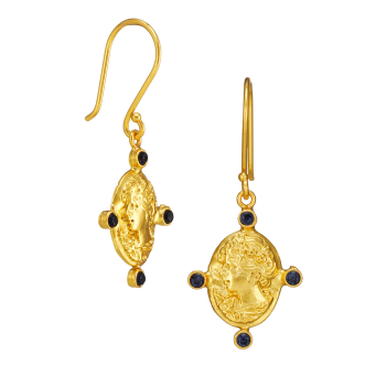 Ohrring aus Messing, vergoldet, schwarze Kristalle