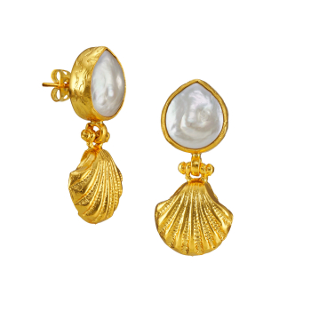 Ohrring aus Messing, vergoldet, Barockperle