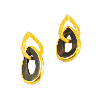 Earring made from water buffalo horn, brass goldplated