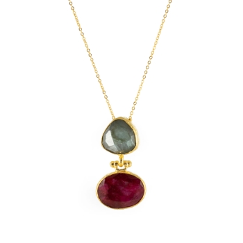Kette aus Messing vergoldet, mit Rubin und Labradorit