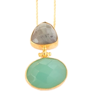 Necklace made from brass, goldplated, with aqua Chalcedony and Labradorite