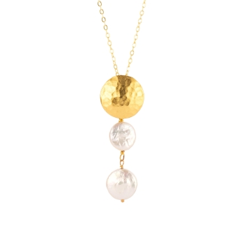 Kette aus Messing, vergoldet, Zuchtperlen/Barock