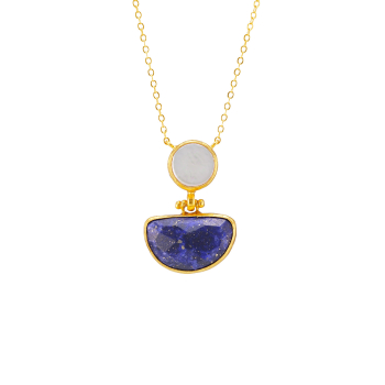 Kette aus Messing vergoldet, Lapislazuli + Barockperle