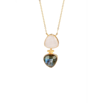 Necklace made from brass, goldplated, with Labradorite and white Chalcedony