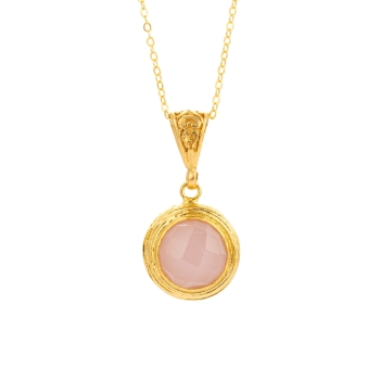 Necklace made from brass, goldplated, Rosequartz