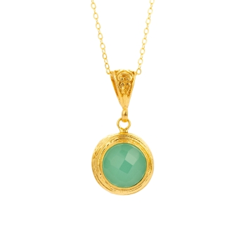 Necklace made from brass, goldplated, aqua Chalcedony