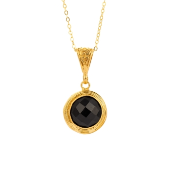 Necklace made from brass, goldplated, Onyx