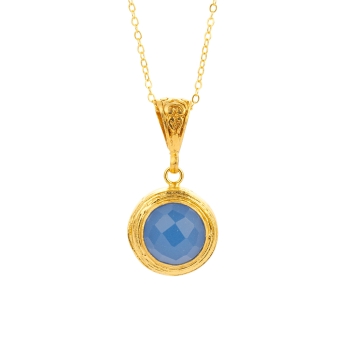 Necklace made from brass, goldplated, blue Chalcedony