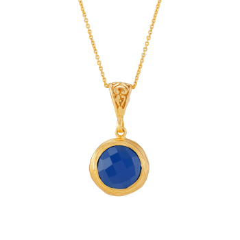 Kette Messing vergoldet, blauer Chalcedon