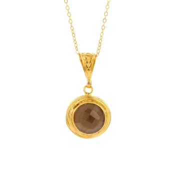 Necklace made from brass, goldplated, smoky Quarz