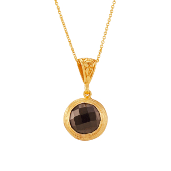 Necklace made from brass, goldplated, smoky Quarz