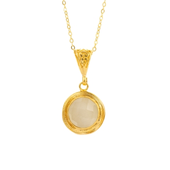 Necklace made from brass, goldplated, white Cateye