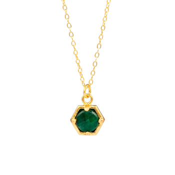 Necklace made from brass, goldplated, green Jade