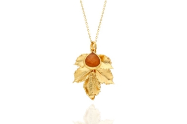 Necklace made from brass, goldplated, orange Chalcedony