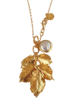 Necklace made from brass, goldplated, baroque pearl