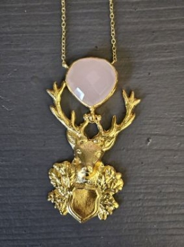 Kette aus Messing, vergoldet, Rosenquarz