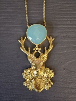 Kette aus Messing, vergoldet, Aquachalcedon