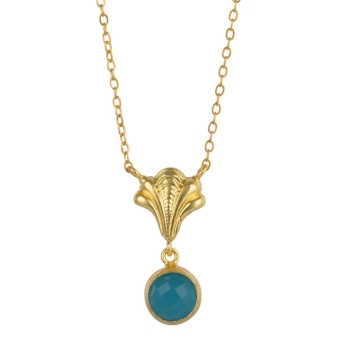 Necklace made from brass, goldplated, blue Chalcedony