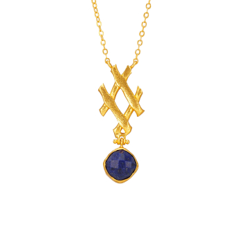 Kette aus Messing, vergoldet, Lapislazuli