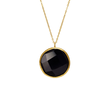 Necklace made from brass, goldplated, Onyx