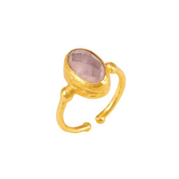 Ring aus Messing vergoldet, helles Rosenquarz