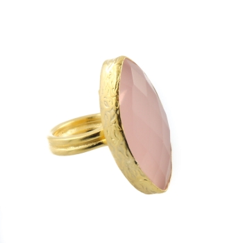 Ring made from brass, goldplated, Rosequartz