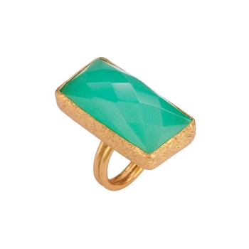 Ring aus Messing vergoldet, Aquachalcedon