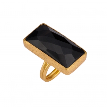 Ring made from brass, goldplated, Onyx