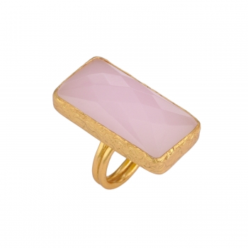 Ring made from brass, goldplated, Rosequartz