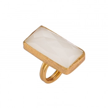 Ring made from brass, goldplated, Chalcedony