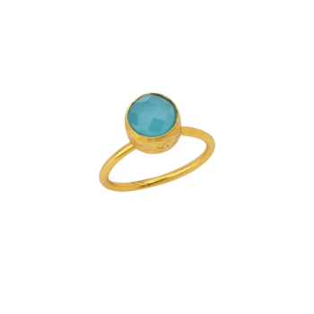 Ring aus Messing, vergoldet, blauer Chalcedon