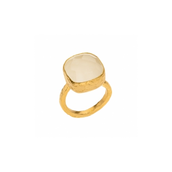 Ring made from brass, goldplated, Chalcedony