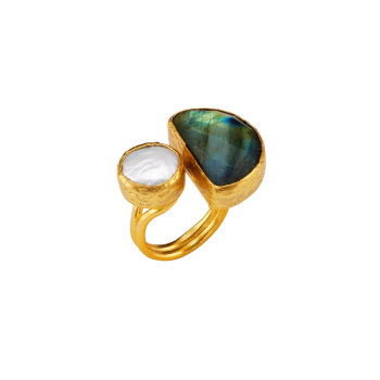 Ring aus Messing vergoldet, mit Labradorit und Perle