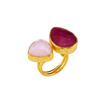 Ring made from brass, goldplated, Rosequartz/Ruby