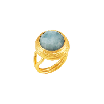 Ring aus Messing vergoldet, heller Aquachalcedon