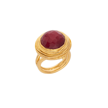 Ring aus Messing vergoldet, rote Jade