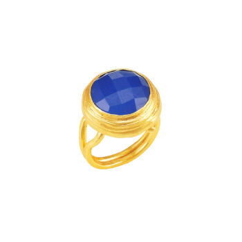 Ring aus Messing vergoldet, blauer Chalcedon