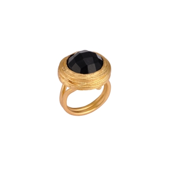 Ring made from brass, goldplated, Onyx