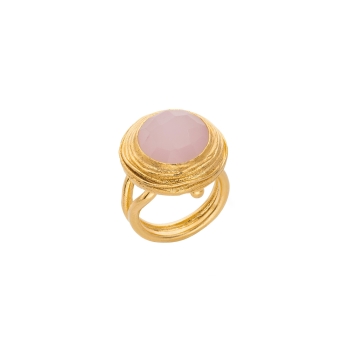 Ring made from brass, goldplated, Rosequartz