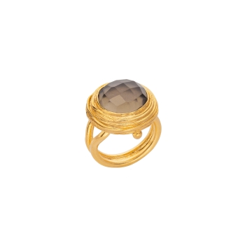 Ring made from brass, goldplated, smoky Quartz