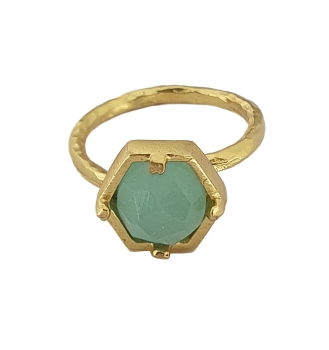 Ring aus Messing, vergoldet mit Aquachalcedon